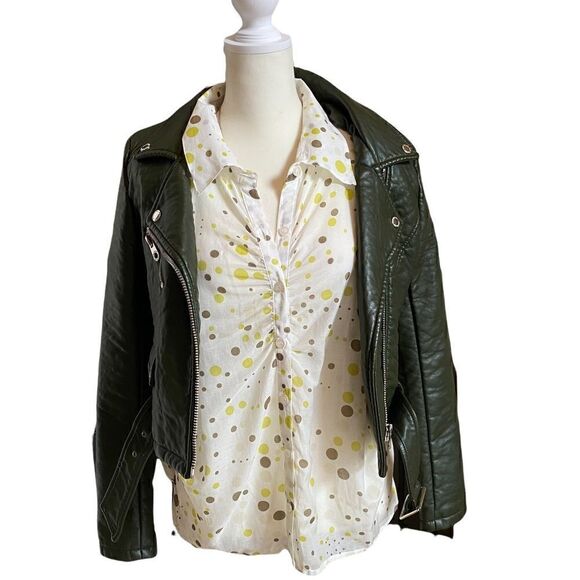 𝅺BCBGMAXAZARIA Cream Batwing Polka Dot Sheer Button Up Blouse (NWOT) - Picture 6 of 13